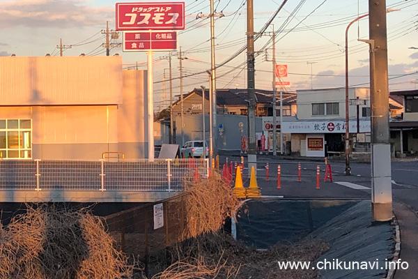 ドラッグストアコスモス下中山店の歩道 [2025年1月8日撮影]