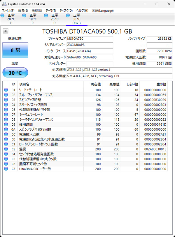 3.5インチ 500GB のハードディスクの２台目の状態